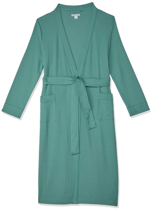 Amazon Essentials Women's Lightweight Waffle Full-Length Robe (Available in Plus Size), Teal Blue, Large