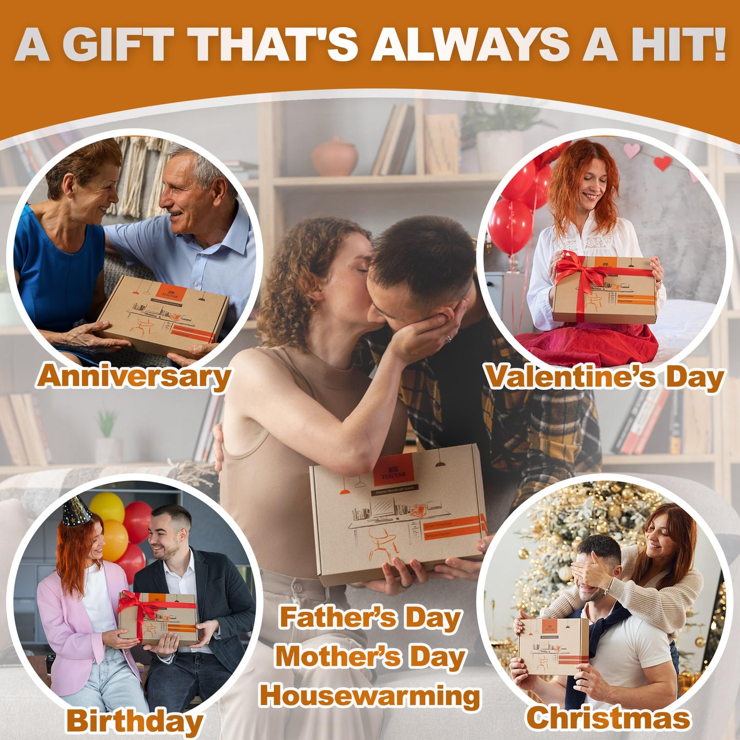 TESLYAR Wood Phone Docking Station for Men - Desktop or Nightstand Organizer - Birthday Gifts for Men, Dad - Anniversary Idea from Wife - Key Holder, Stand Wallet, Watch & Essentials (Bourbon Brown)