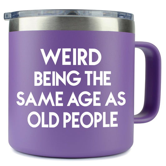 KLUBI 40th Birthday Gifts Women - Weird Being The Same Age As Old People 14oz 50th 60th Birthday Gifts for Women Over 60 Purple Bday Gift Ideas for Adults Cute Funny Celebration Gift for Elderly