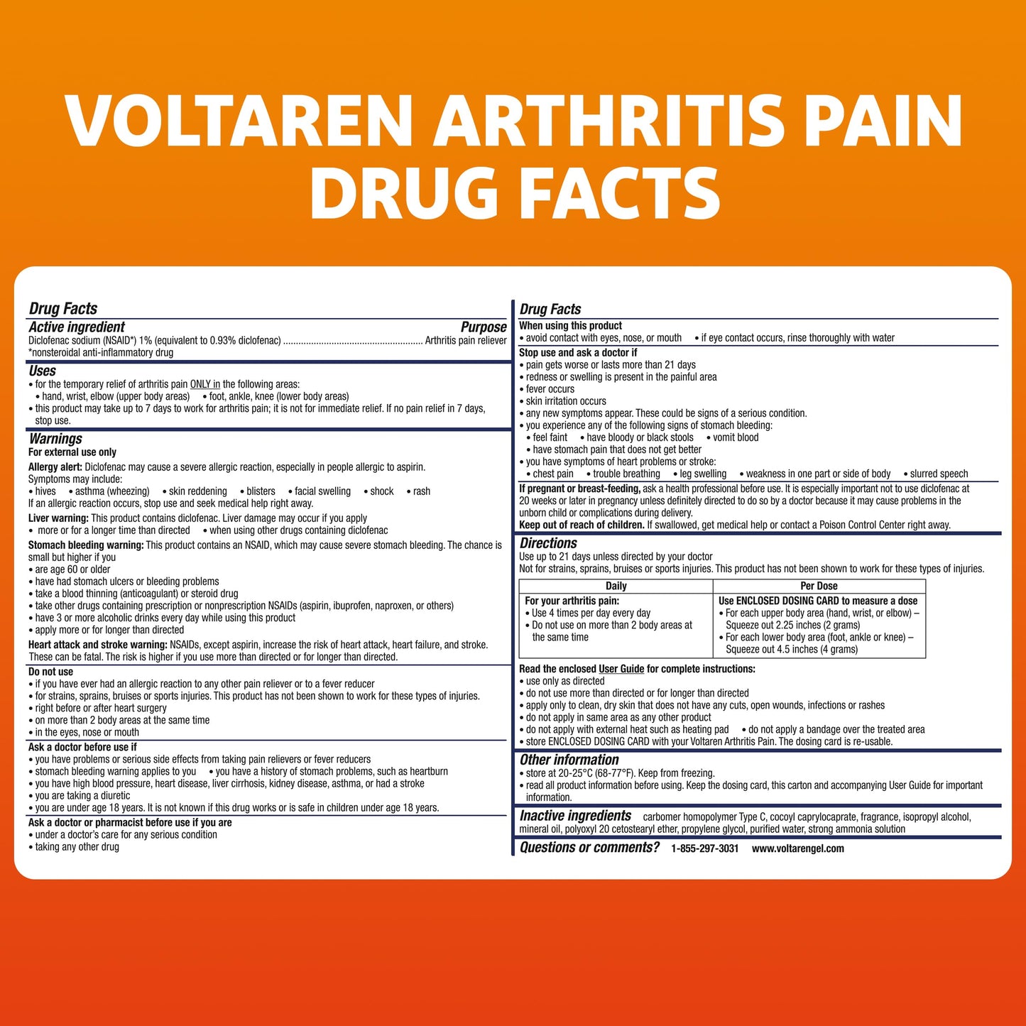 Voltaren Arthritis Pain Gel for Powerful Topical Arthritis Pain Relief with Diclofenac - NEW Easy Open Cap - 100 g x 2