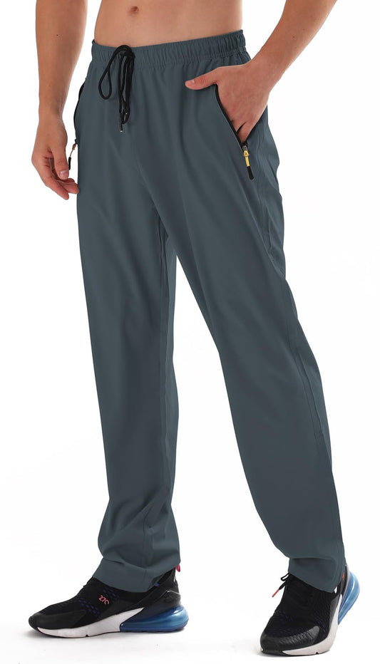 Mens Sweat Pants, with Pockets Outdoor Lightweight Breathable Quick Dry Athletic Jogging Hiking Pants with Elastic Waist Navy