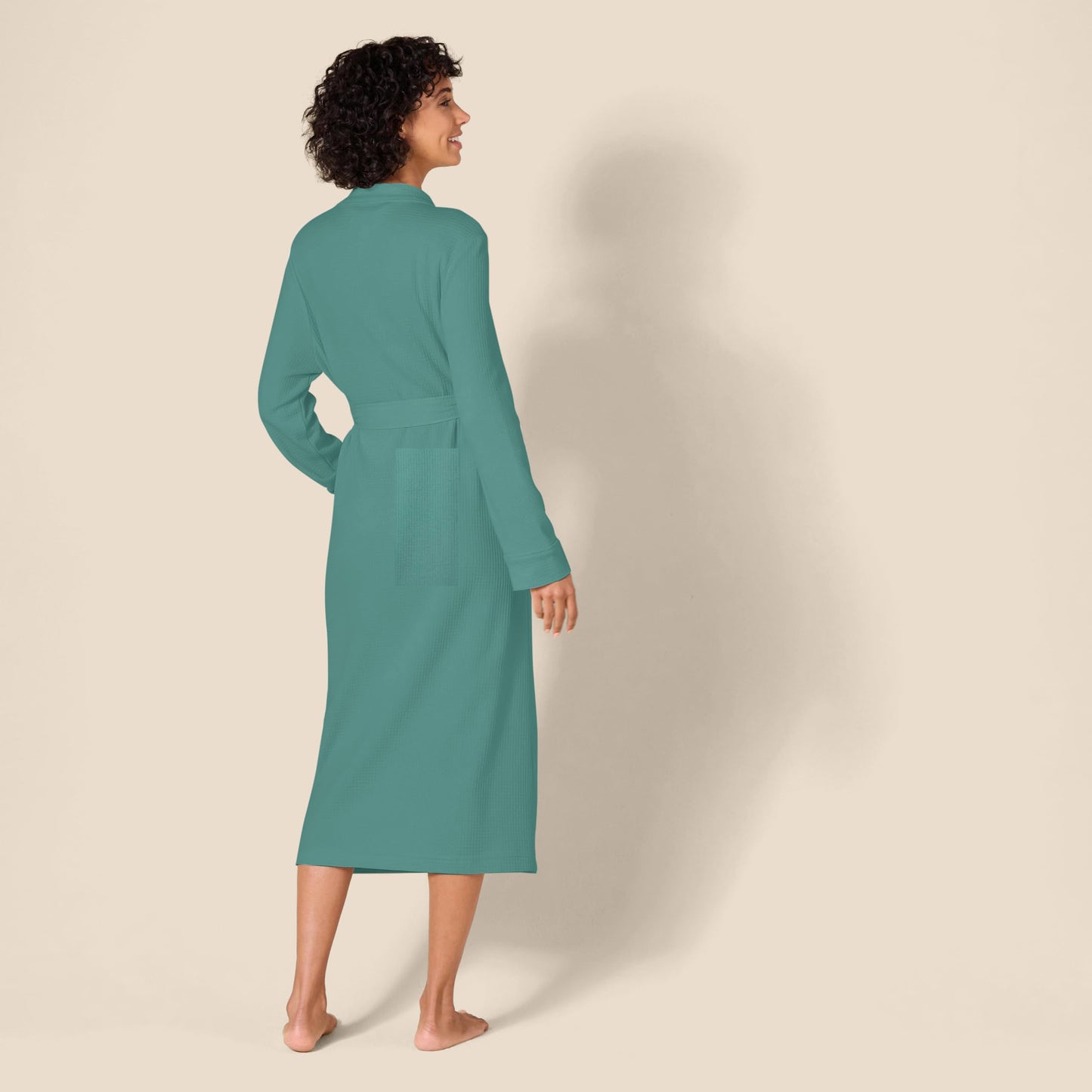 Amazon Essentials Women's Lightweight Waffle Full-Length Robe (Available in Plus Size), Teal Blue, Large