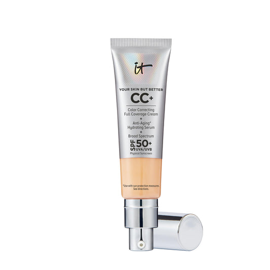 IT Cosmetics CC+ Cream (Medium) - Natural Full Coverage Foundation With SPF 50+, Color Corrector & Anti-Aging Hydrating Serum, Hyaluronic Acid + Peptides, Lightweight - 1.08 fl oz