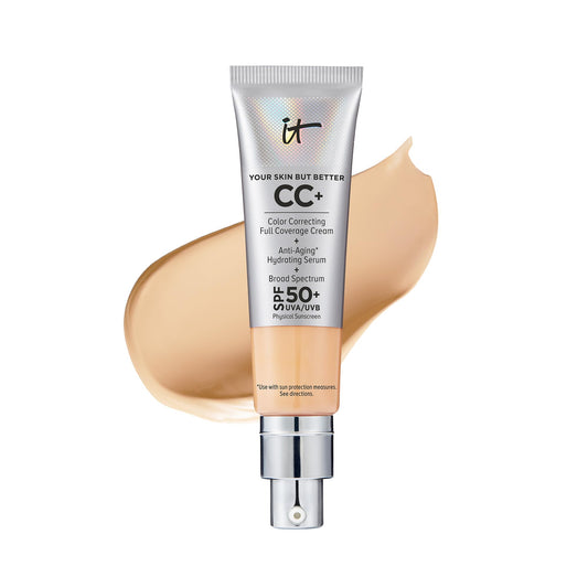 IT Cosmetics CC+ Cream (Medium) - Full-Coverage Foundation With SPF 50, Color Corrector & Anti-Aging Serum, Formulated With Niacinamide & Hyaluronic Acid, Natural Finish, 1.08 fl oz