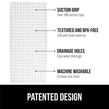 GORILLA GRIP Patented Bath Tub Shower Mat, Machine Washable Bathtub Floor Liner Mats, Suction Cups and Drain Holes to Keep Tubs Clean, Soft on Feet, Bathroom Essentials, 35x16 Inch, Clear
