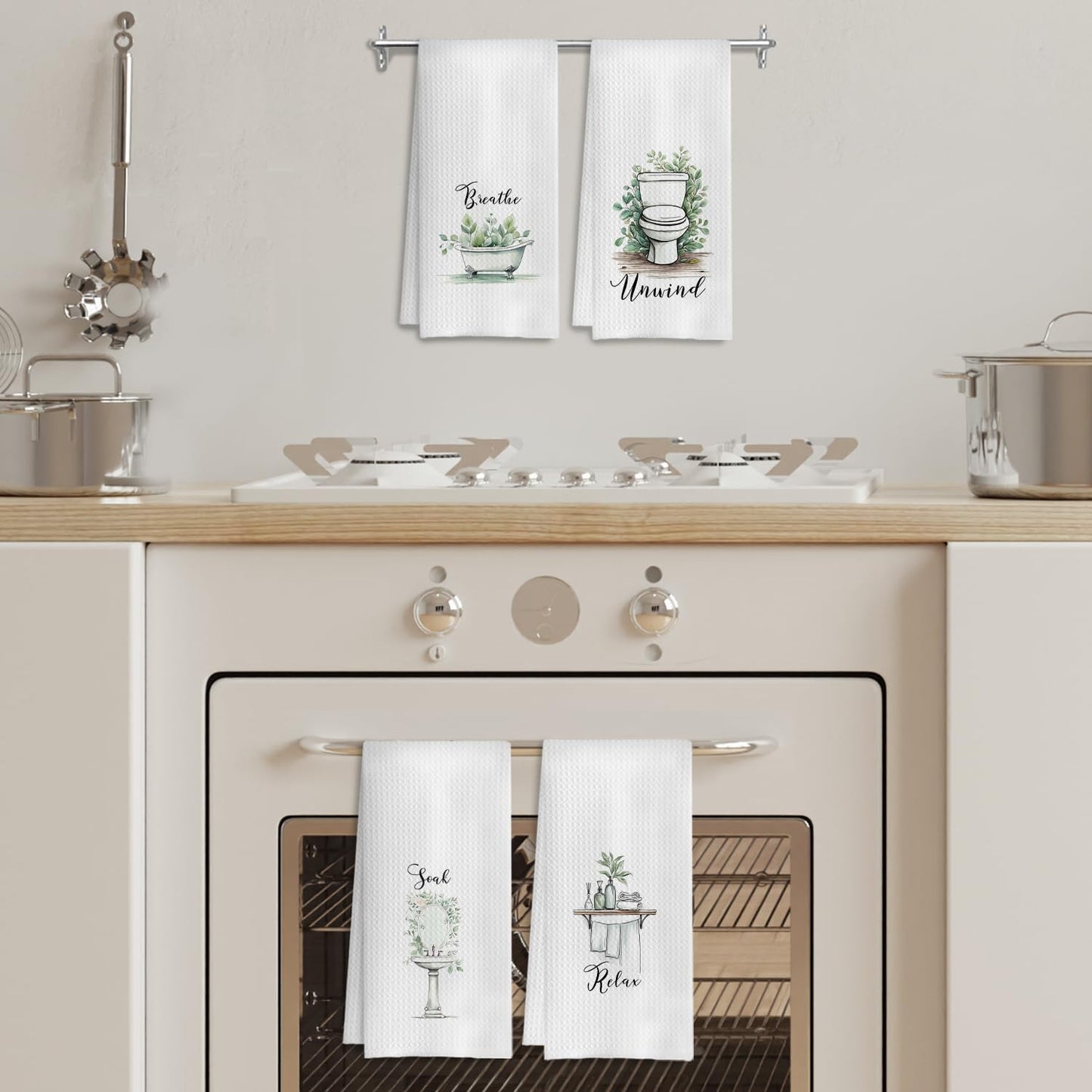 COWEB Boho Botanical Bathroom Hand Towels Set of 4, Relax Breathe Soak Unwind Decorative Hand Towels for Gym Yoga Spa Bathroom Decor, 16x24 Inches
