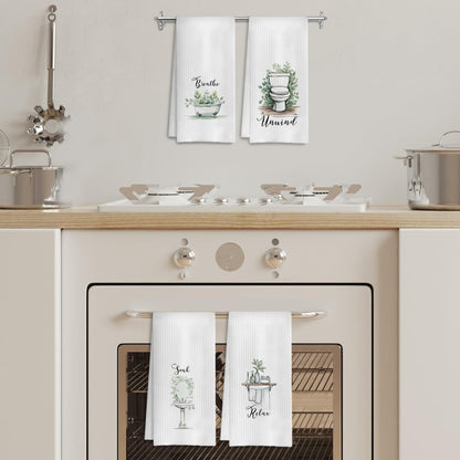 COWEB Boho Botanical Bathroom Hand Towels Set of 4, Relax Breathe Soak Unwind Decorative Hand Towels for Gym Yoga Spa Bathroom Decor, 16x24 Inches