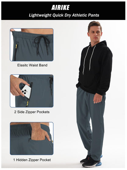 Mens Sweat Pants, with Pockets Outdoor Lightweight Breathable Quick Dry Athletic Jogging Hiking Pants with Elastic Waist Navy