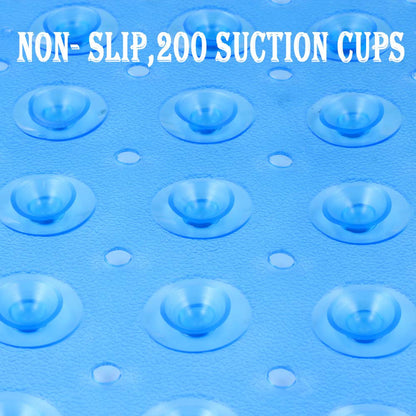 YINENN Bath and Shower Safety Mats 40x16 inch, Non Slip with Suction Cups for Bathroom Stall and Tub Floor, Extra Large and Machine Washable, Drain Holes Keep Bathtub Clean, Blue