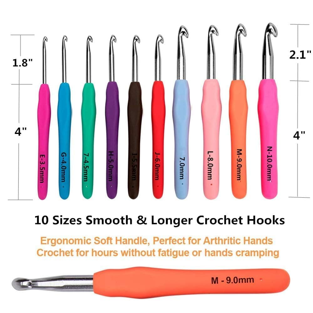 Yarniss 20 Sizes Crochet Hooks 0.5mm-10mm, Ergonomic Crochet Hooks Set with Case for Arthritic Hands