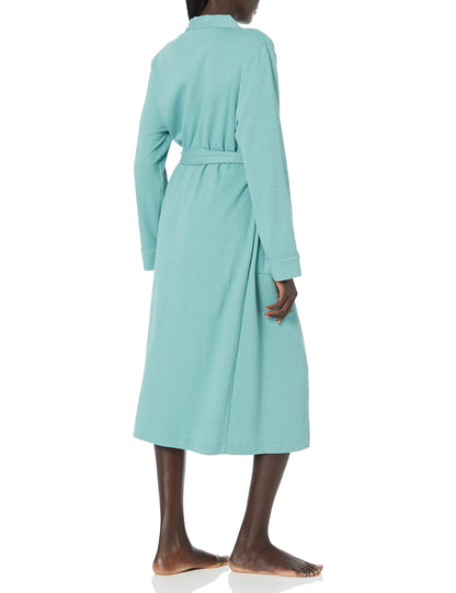 Amazon Essentials Women's Lightweight Waffle Full-Length Robe (Available in Plus Size), Teal Blue, Large