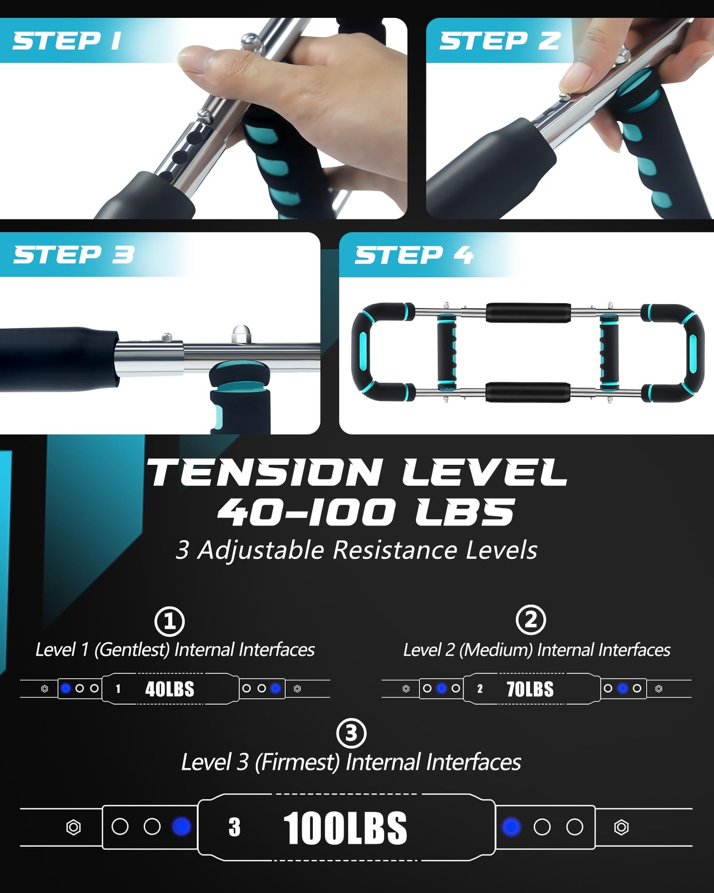 2025 Pro Twister Arm Trainer, Adjustable Power Twister Bar, Chest Shoulder Arm Workout Equipment, Portable Detachable Upper Body Fitness Machine for Home & Gym