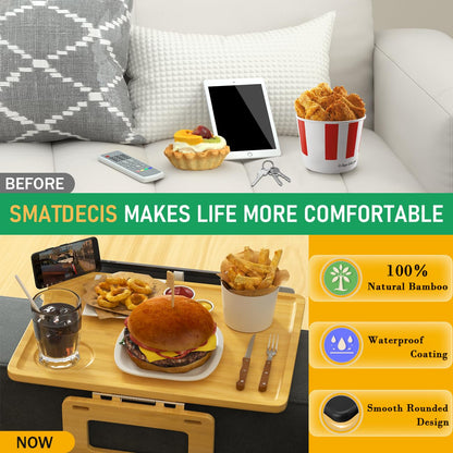 Smatdecis Couch Arm Tray Table Sofa Arm Clip Table, Armrest Tray Table Suitable for Home Drinks/Fast Food/Fruit Etc, Large Size Multi-Function Natural