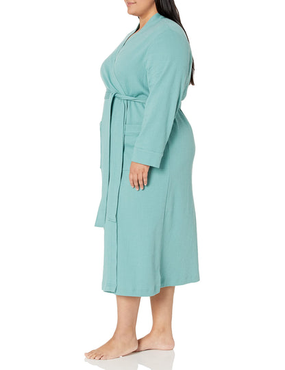 Amazon Essentials Women's Lightweight Waffle Full-Length Robe (Available in Plus Size), Teal Blue, Large