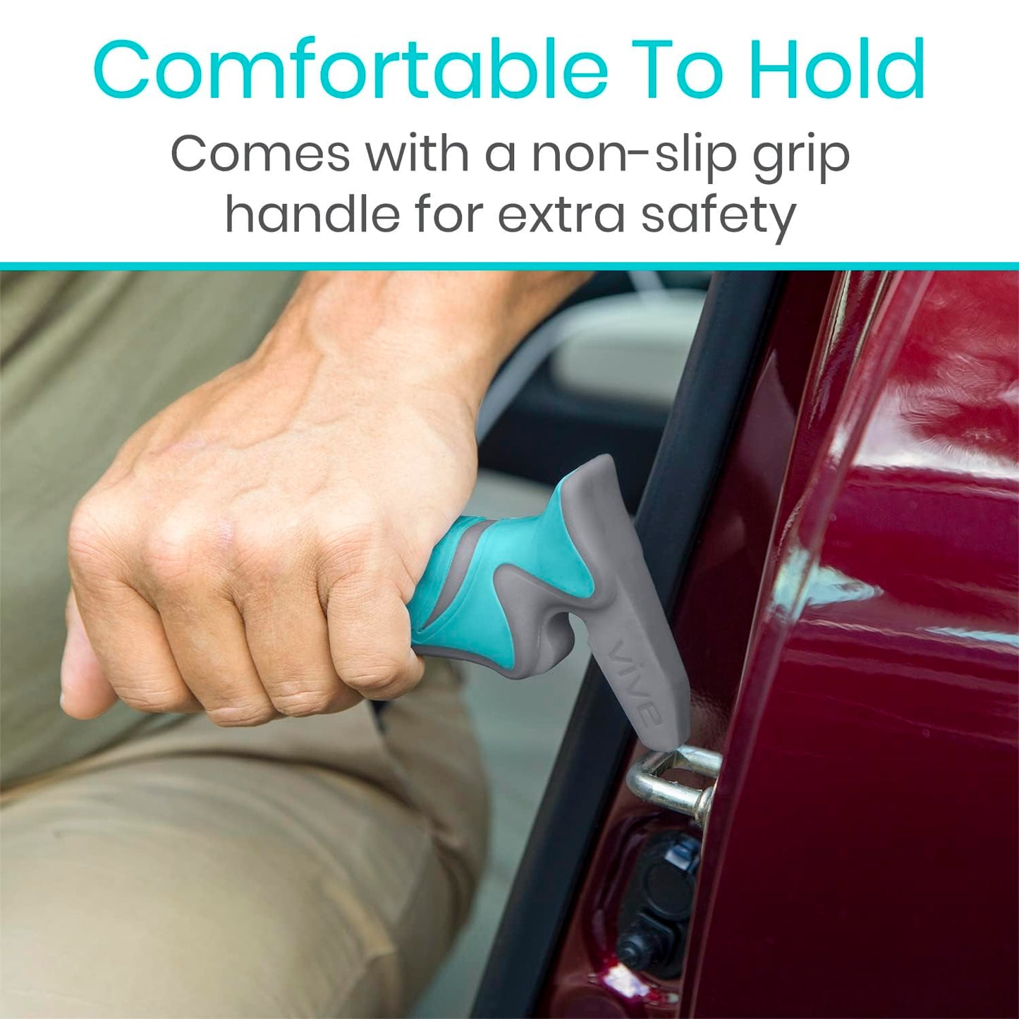 Vive Car Handle Assist for Elderly - Scratch Proof Latch - Auto Grab Bar Cane Support Aid - Standing Mobility Safety Tip to Help Get Out - Portable Assistive Device for Seniors, Handicapped