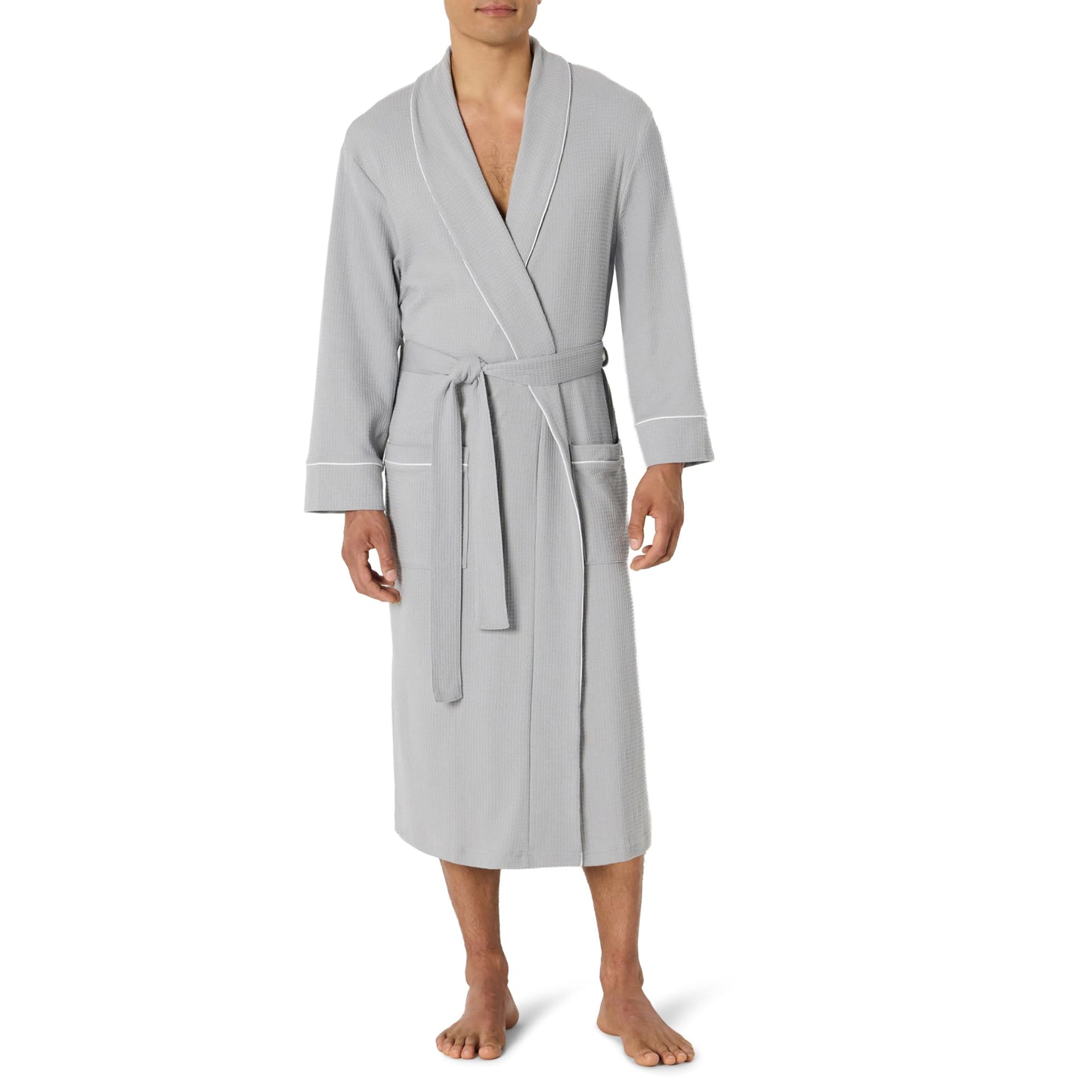 Amazon Essentials Men's Lightweight Waffle Bathrobe (Available in Big & Tall), Light Grey, Medium-Large