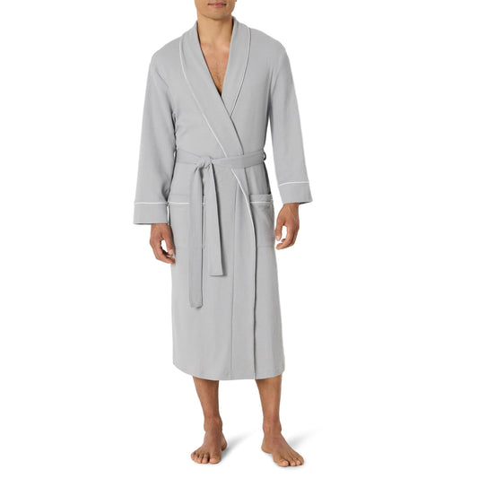 Amazon Essentials Men's Lightweight Waffle Bathrobe (Available in Big & Tall), Light Grey, Medium-Large