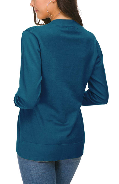 Urban CoCo Women's Long Sleeve Open Front Knit Cardigan Sweater (S, Indigo Blue)