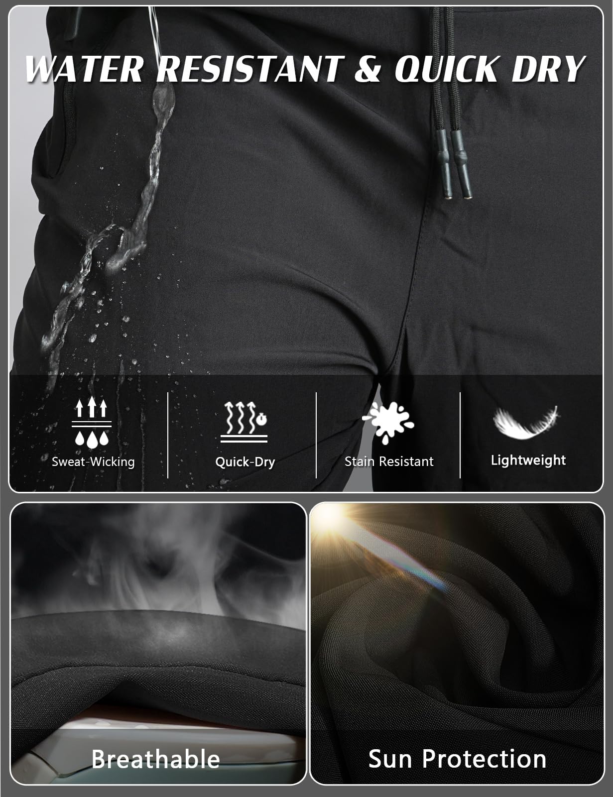 Mens Sweat Pants, with Pockets Outdoor Lightweight Breathable Quick Dry Athletic Jogging Hiking Pants with Elastic Waist Navy