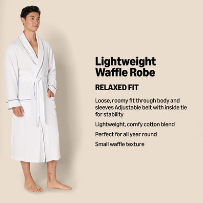 Amazon Essentials Men's Lightweight Waffle Bathrobe (Available in Big & Tall), Light Grey, Medium-Large