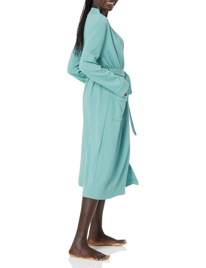 Amazon Essentials Women's Lightweight Waffle Full-Length Robe (Available in Plus Size), Teal Blue, Large