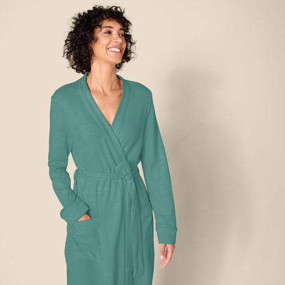 Amazon Essentials Women's Lightweight Waffle Full-Length Robe (Available in Plus Size), Teal Blue, Large