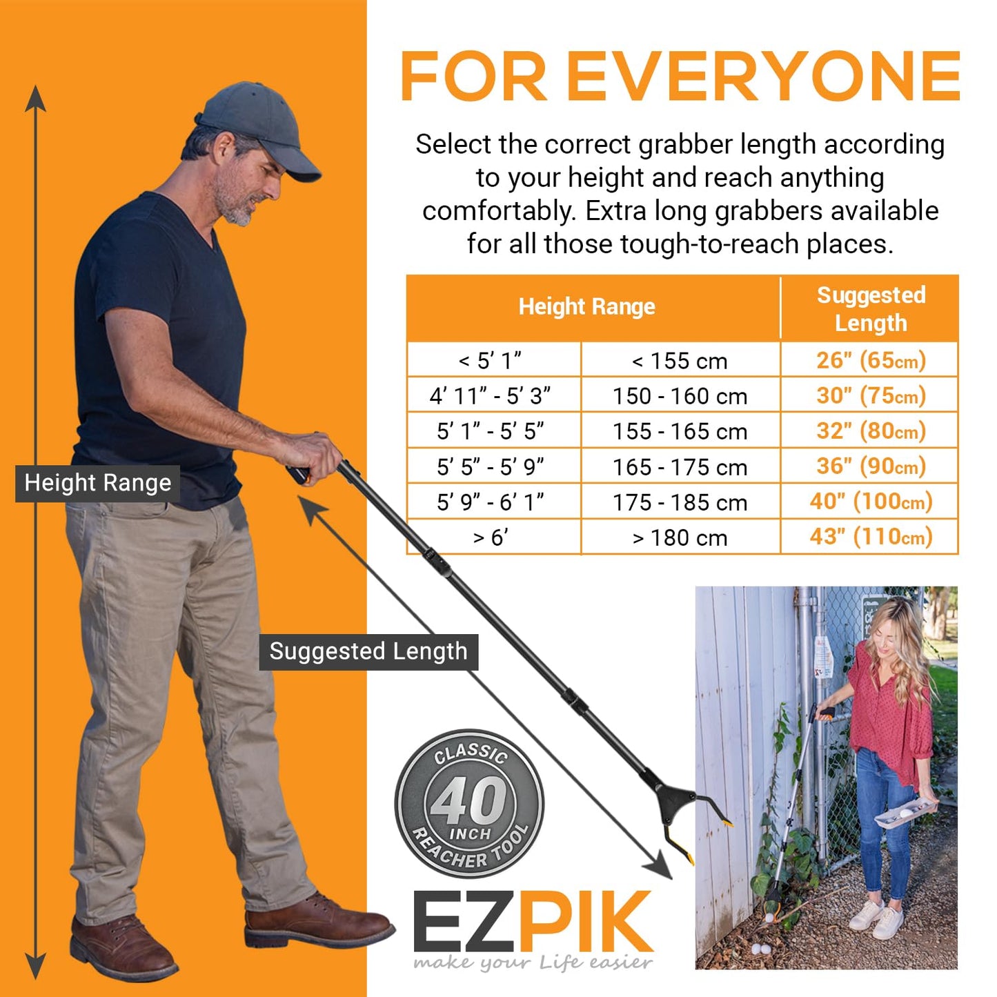 EZPIK Classic 40" Flexible Folding Grabber Tool for Elderly + Magnets, Reacher for Disabled & Seniors Heavy Duty Rotating Grippers for Reaching Underneath, Trash Grabbers & Pickers for Mobility