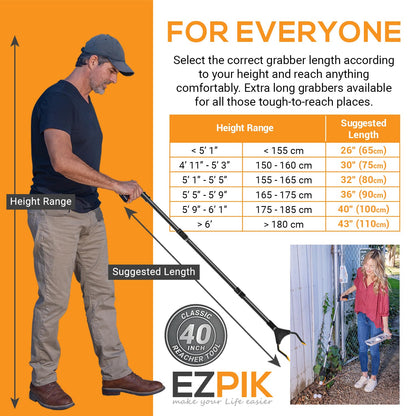 EZPIK Classic 40" Flexible Folding Grabber Tool for Elderly + Magnets, Reacher for Disabled & Seniors Heavy Duty Rotating Grippers for Reaching Underneath, Trash Grabbers & Pickers for Mobility