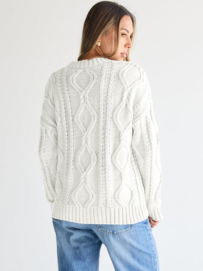 Trendy Queen Oversized Sweaters Womens 2025 Early Fall Fashion Outfits Cable Knit Crewneck Plus Size Pullover Cute Chunky Long Tunic Top Winter Old Money Clothes with Leggings Clothing White