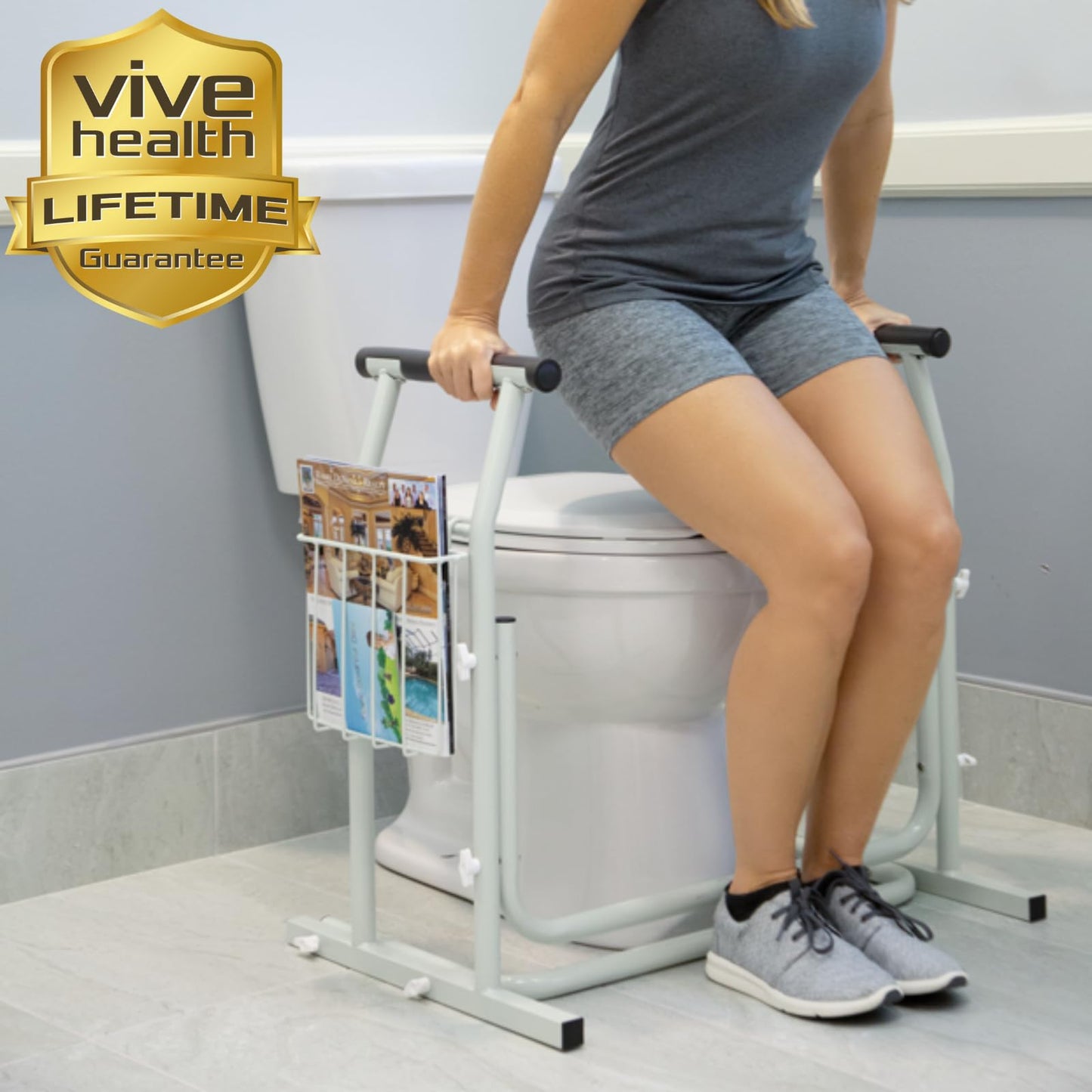 Vive Toilet Safety Frame with Arms (FSA/HSA Eligible) - Toilet Safety Support Rail for Seniors - Toilet Bar with Handles for Elderly, Handicapped & Disabled - Bathroom Assistance Aid to Help Stand