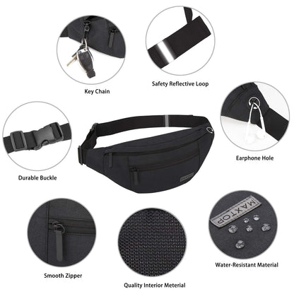 MAXTOP Large Crossbody Fanny Pack with 4-Zipper Pockets,Gifts for Enjoy Sports Festival Workout Traveling Running Casual Hands-Free Wallets Waist Pack Phone Bag Carrying All Phones