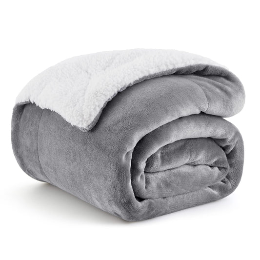 Bedsure GentleSoft Sherpa Fleece Throw Blanket for Couch - Thick and Warm Christmas Blanket for Winter, Soft Fuzzy Plush Throw Gifts for Women and Men, Grey, 50x60 Inches