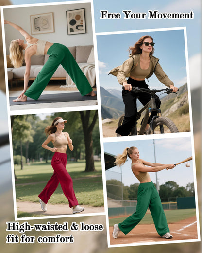 3 Pcs Women's Wide Leg Yoga Pant Comfy Loose Sweatpants High Waist Lounge Casual Athletic Pant Workout Joggers Pant (Black, Green, Red,XX-Large)