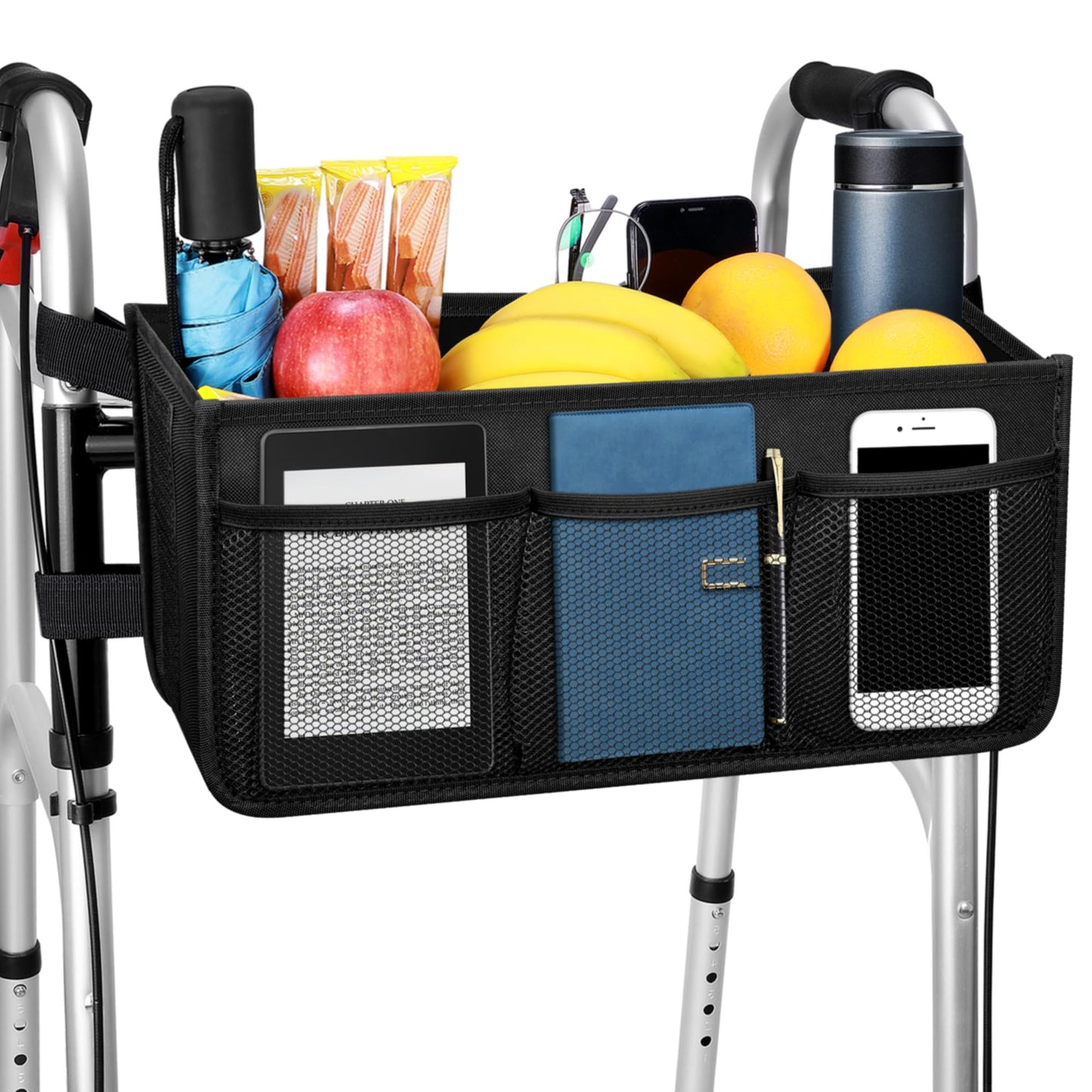 Upgraded Dotday Walker Basket with Cup Holder, Foldable Walker Bag with Large Capacity & Never Tipping Over- Not Fit for Rollator