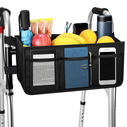 Upgraded Dotday Walker Basket with Cup Holder, Foldable Walker Bag with Large Capacity & Never Tipping Over- Not Fit for Rollator