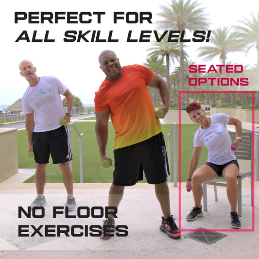 Exercise for Seniors & Beginners- Fun 30 day workout plan- Step by Step Comprehensive Package: 7 Workouts + Stretching Guide + Resistance Band + Easy to Follow Calendar. Get Energized & Stronger!