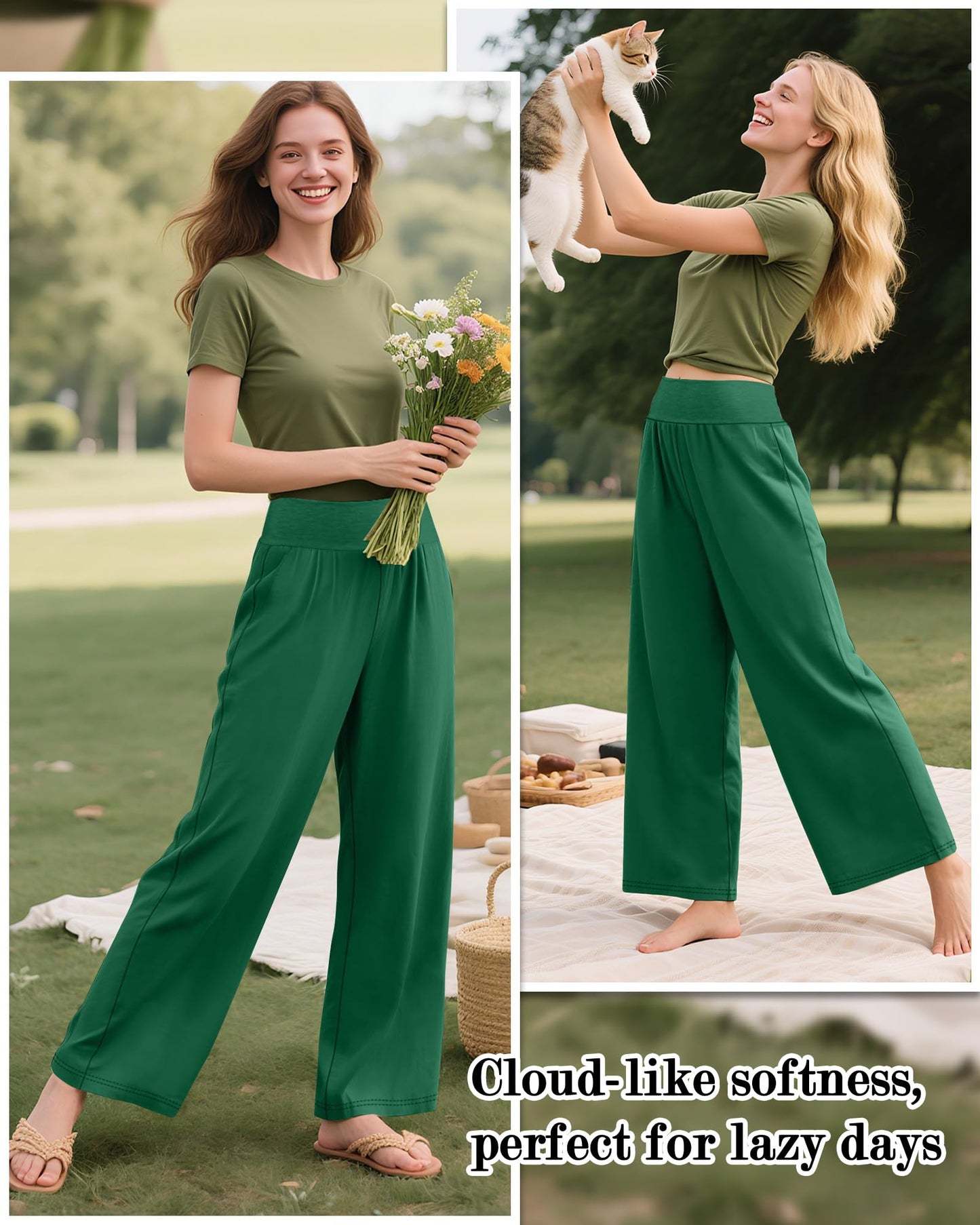 3 Pcs Women's Wide Leg Yoga Pant Comfy Loose Sweatpants High Waist Lounge Casual Athletic Pant Workout Joggers Pant (Black, Green, Red,XX-Large)