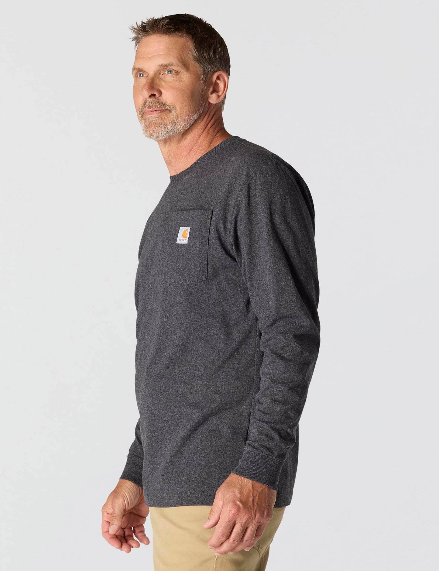 Carhartt Men's Loose Fit Heavyweight Long-Sleeve Pocket T-Shirt, Carbon Heather, REG-XL