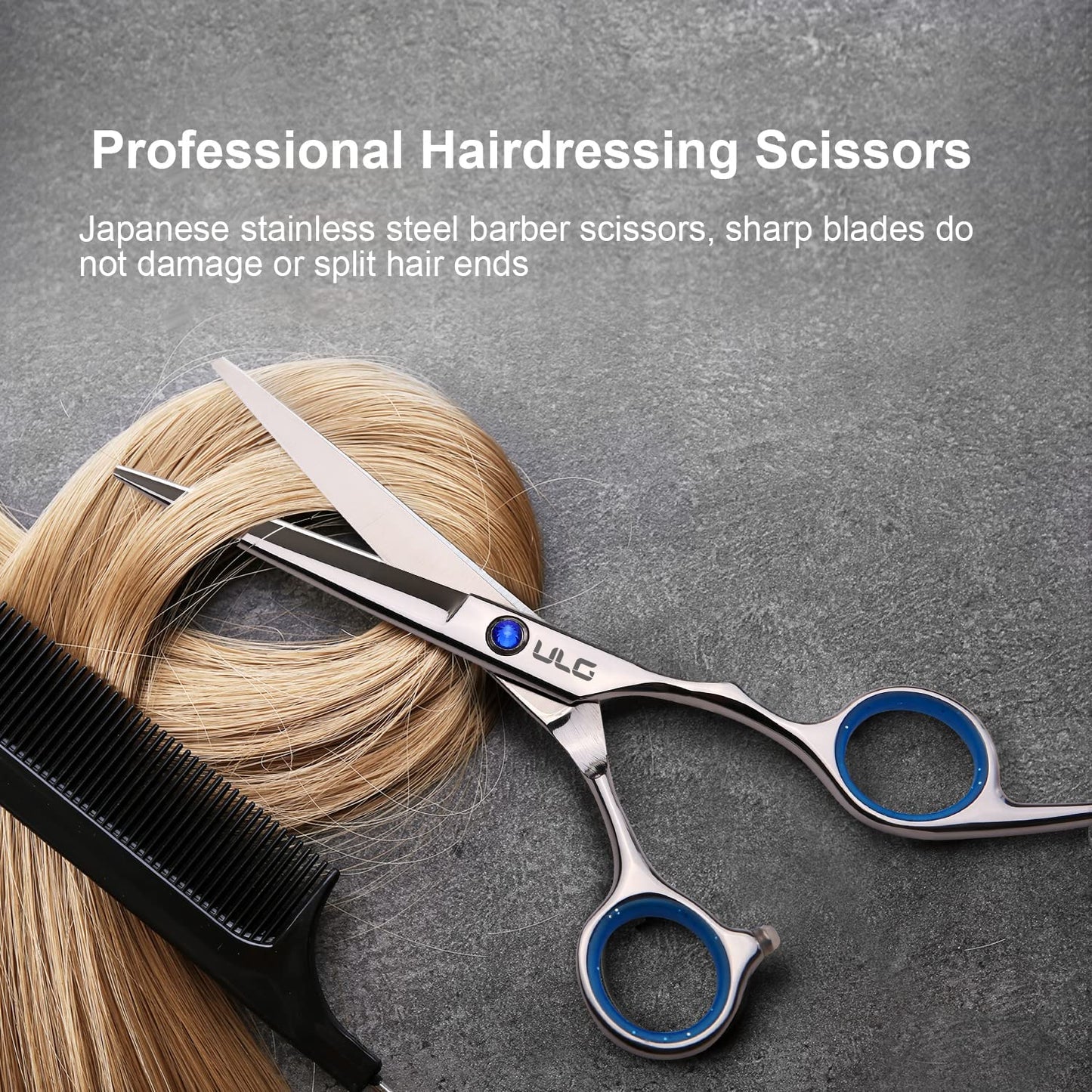 Hair Cutting Scissors, ULG Professional Hair Scissors 6.5 inch Right-Hand Razor Edge Barber Shears Salon Hair Cutting Shears Made of Japanese Stainless Steel, Hand Sharpened Blue