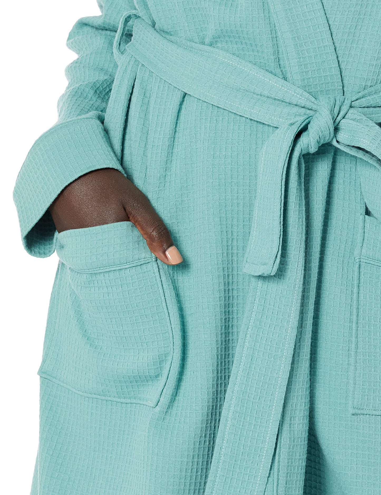 Amazon Essentials Women's Lightweight Waffle Full-Length Robe (Available in Plus Size), Teal Blue, Large